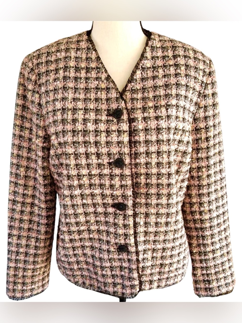 KORET Y2K Pink Black Boucle Tweed Blazer Jacket Size 12